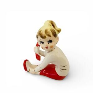Vtg 50s 60s Teen Girl Talking On Telephone Figurine Teeny Bopper Japan Kitsch